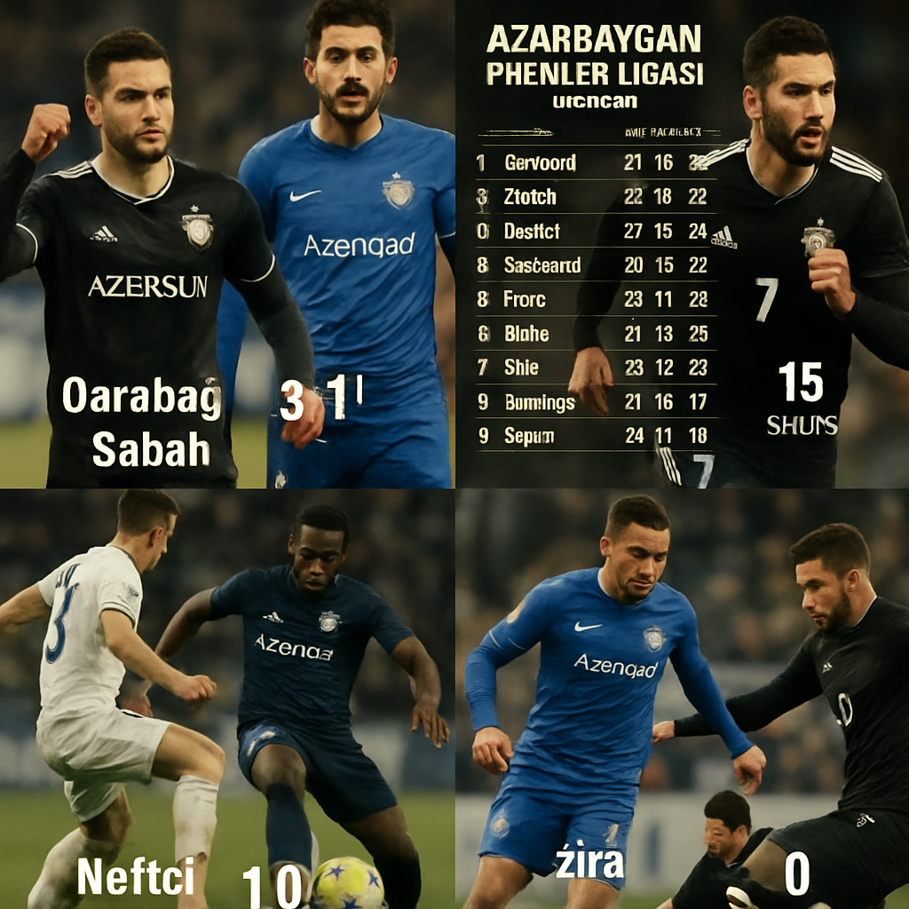 A collage of Azerbaijan Premier Leagues last round highlights, with player actions, team celebrations,