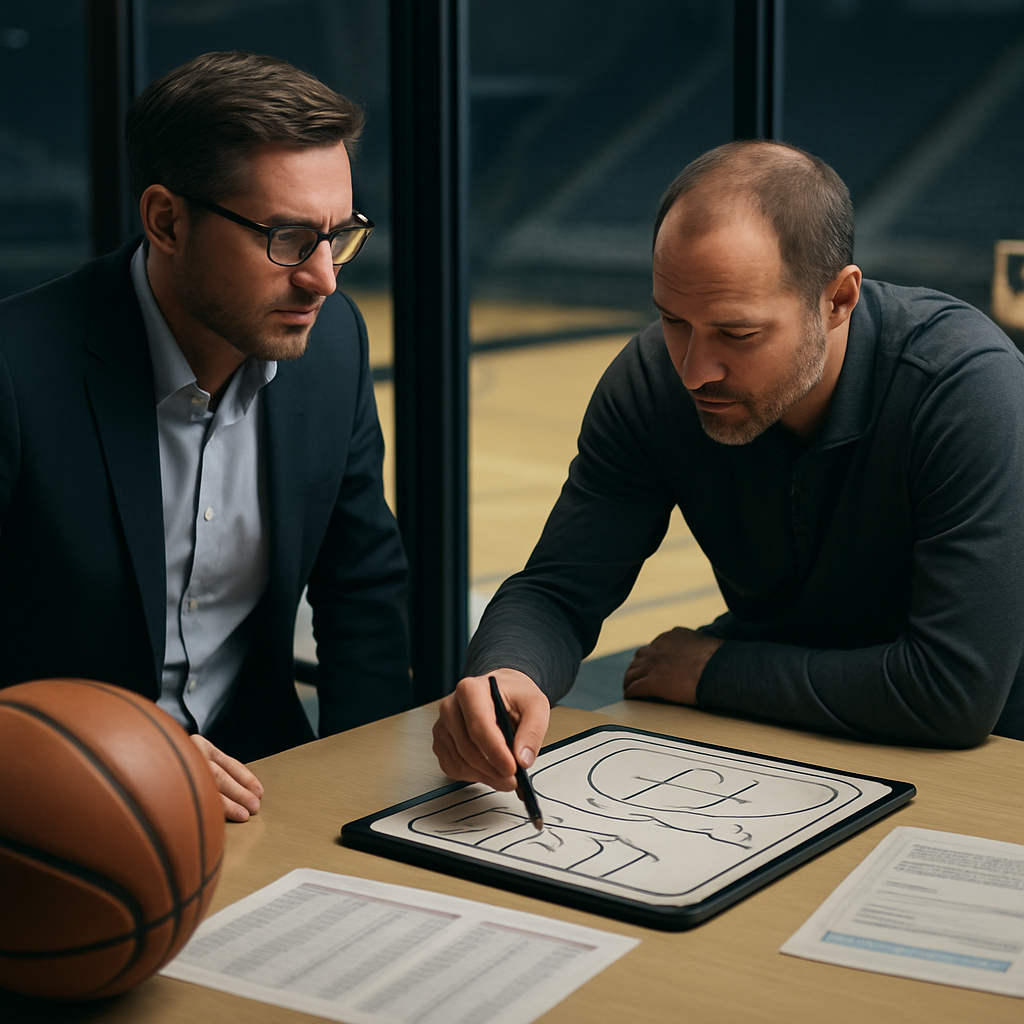An NBA coach and general manager weigh roster fit and salary-cap costs while discussing